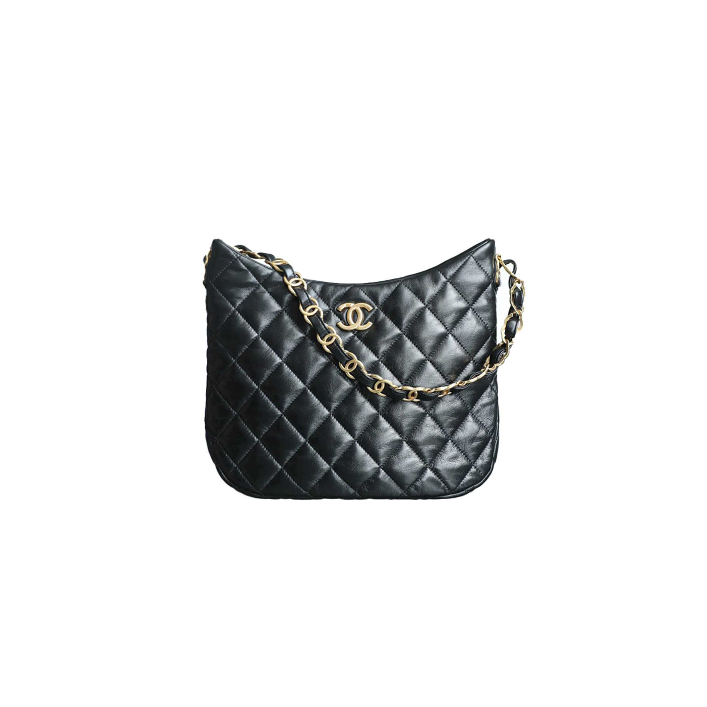 CHANEL MASTER LAMBSKIN QUILTED LARGE CC LINKS HOBO BLACK (30*26*7cm) 